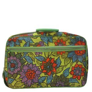 Beautiful Vintage 60s Suitcase Bag Travel Tote Small Floral Flower Red/ Green/Pi